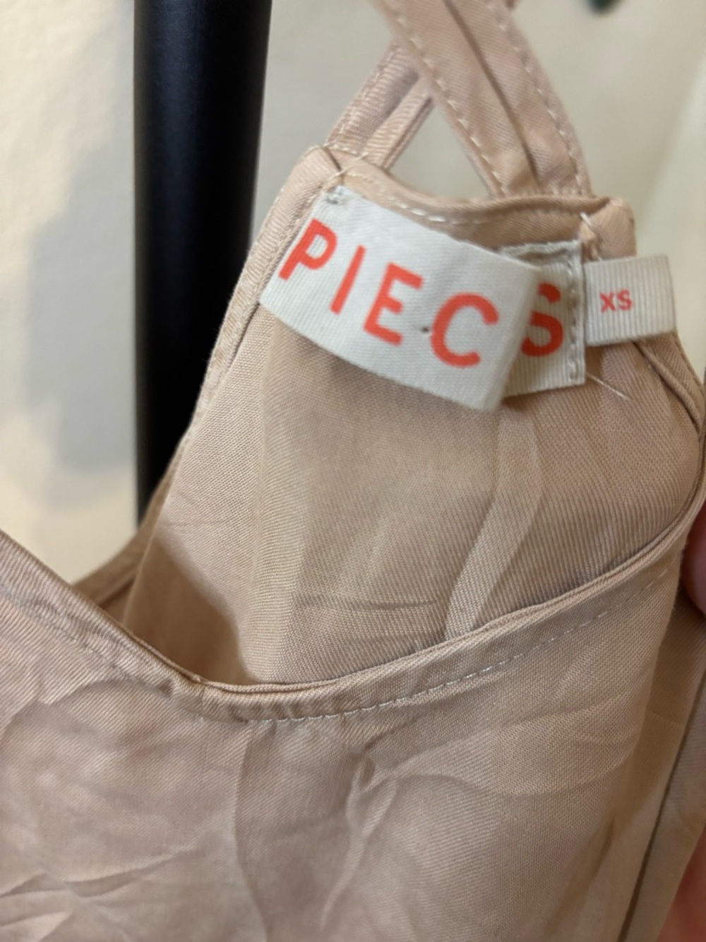 Light Tan Mini Slip Dress with Double Straps - Picture 3 of 6